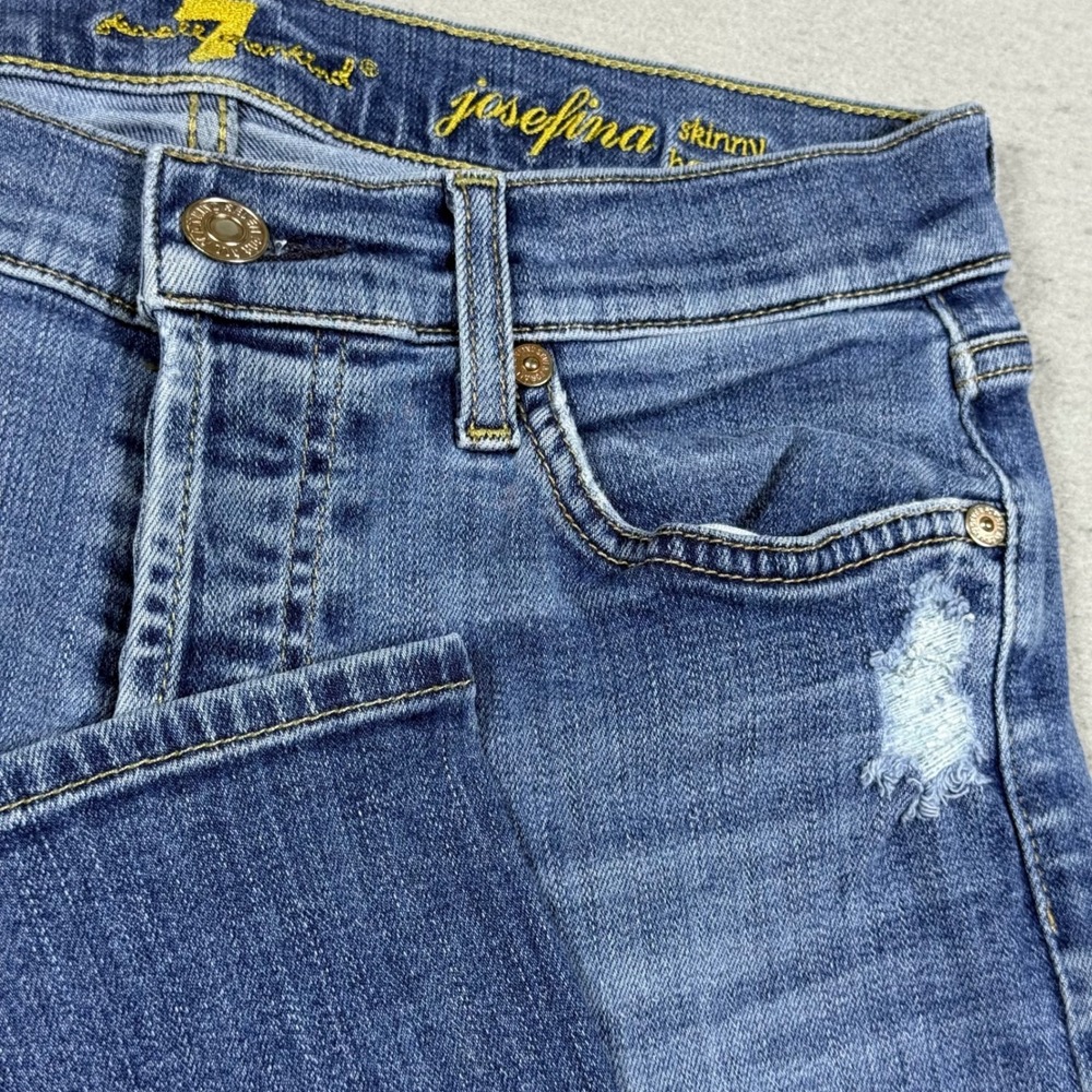 7 For All Mankind Josefina Skinny Boyfriend Jeans Blue Distressed Button Fly